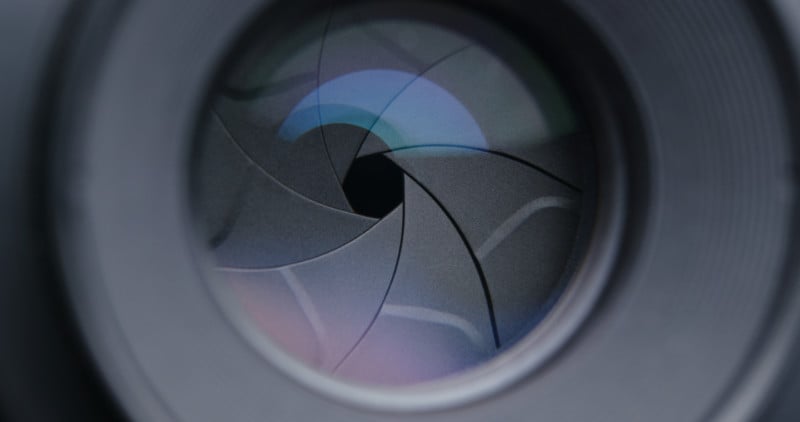 Camera lens aperture closeup