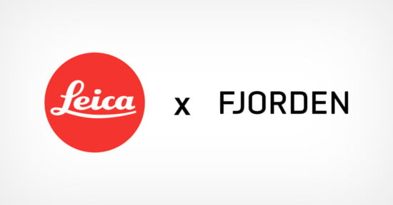 A logo with a red circle containing the word "Leica" in white cursive text on the left, and the word "FJORDEN" in black capital letters on the right. The two elements are separated by a black "x". The background is white.