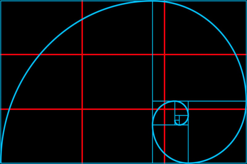 The lower right intersection of the red lines is pretty close to the tight curl of the spiral.